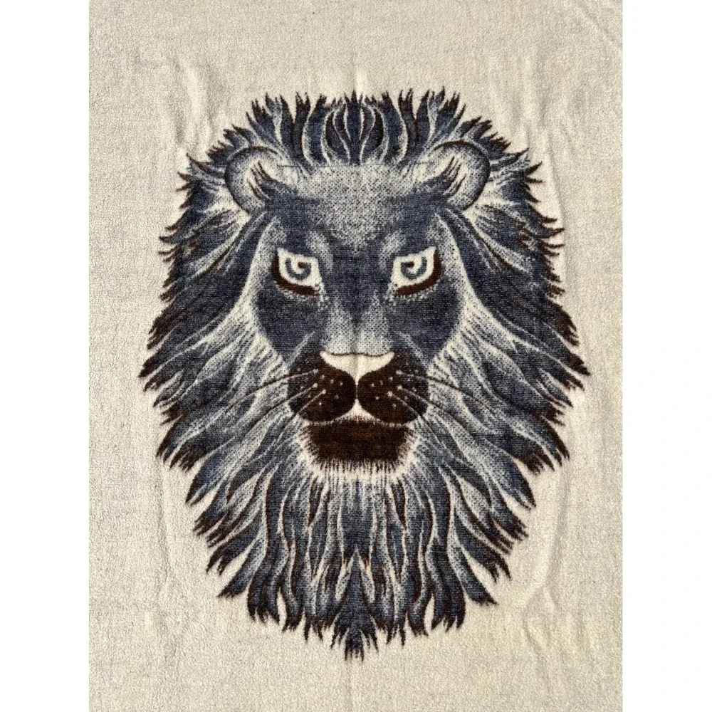 VTG Acryl Velours Biederlack West Germany Lion Blanket Brown Reversible 54x72
